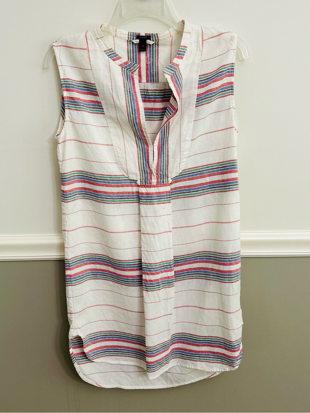 J. Crew White Multicolored Striped  Sleeveless Lightweight Casual Tunic Dress XS
